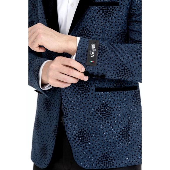 Derman Navy Spotted Pattern Silvery Fabric Tuxedo - Picture 5 of 7